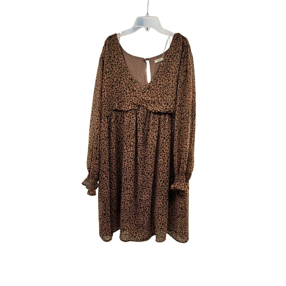 Kori Women's Leopard Print Dress A-Line Long Sleeve Tan/Brown Size XL